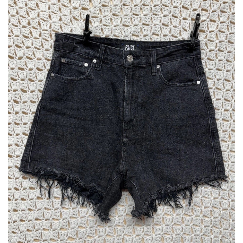Paige Noella Shorts Women Sz 27 Black Faded Denim High Rise Raw Hem W27 L3